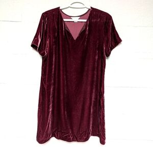 Sundance Velvet Shirt Dress Short Sleeve Split Neck Size PS Boho Chic Casual